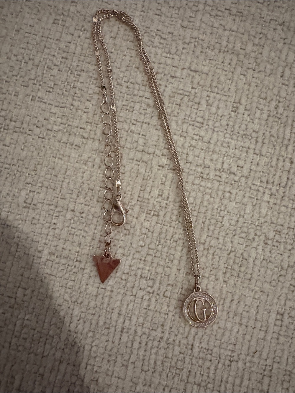 Rose coloured Pendant Necklace with Circular Monogram Charm